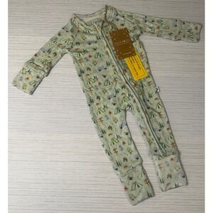 Wildwoven Camping Print Bamboo Modal Ribbed Sleeper NB Green Zip Romper PJs
